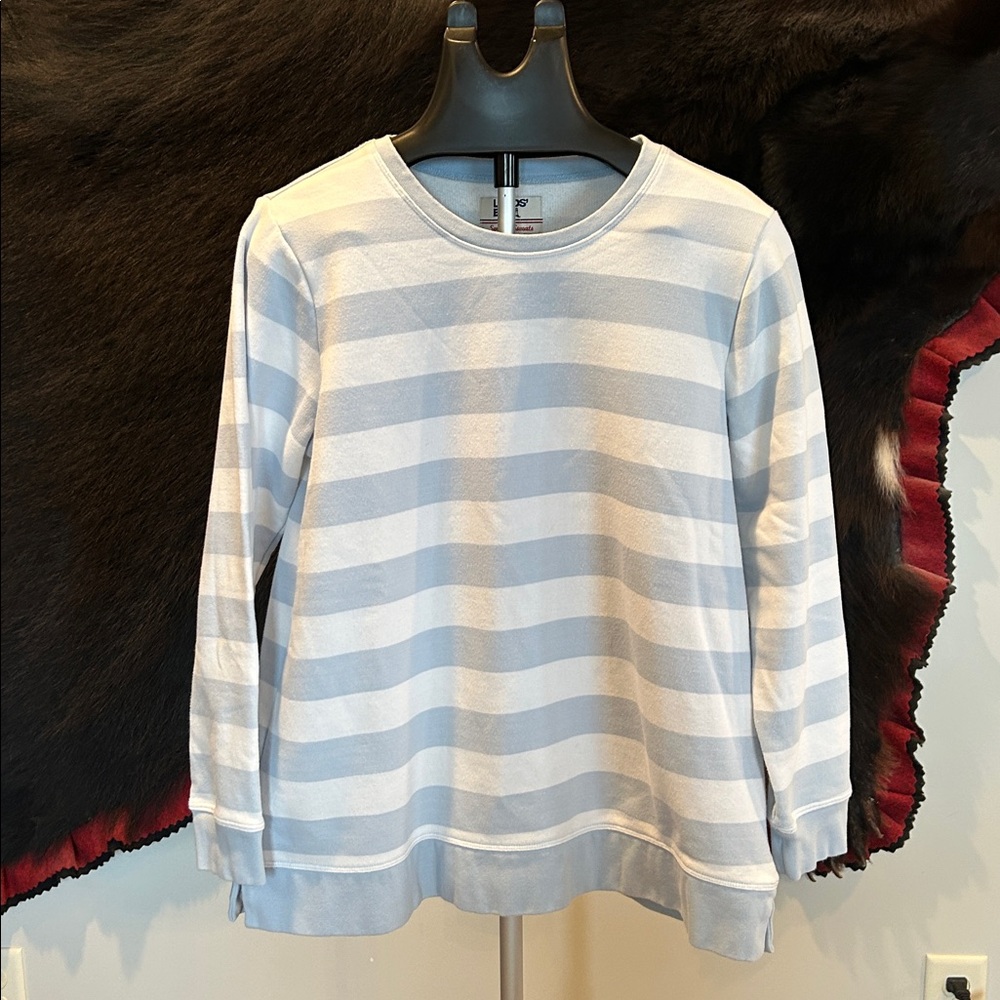 Lands' End Pale Blue and White Striped Crewneck Sweatshirt